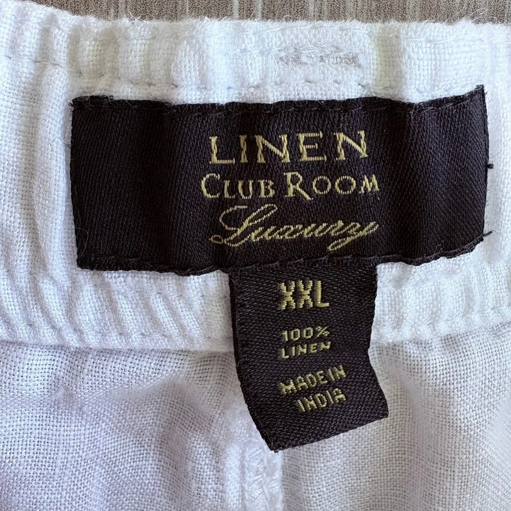 Club Room Luxury Mens XXL White 100% Linen Drawstring Elastic Waist Pants